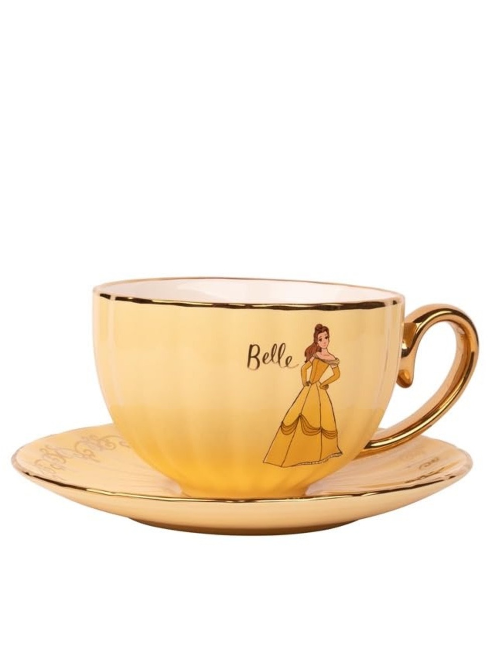 Disney Princess Belle Golden Scalloped Teacup and Saucer Beauty and The Beast
